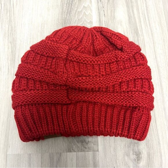 C.C Hat Women’s OS Red Ribbed Knit Beanie - Picture 3 of 5